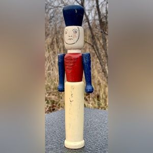 1930s Vintage Turned Wooden Articulating Arm Joint Skittle Soldier